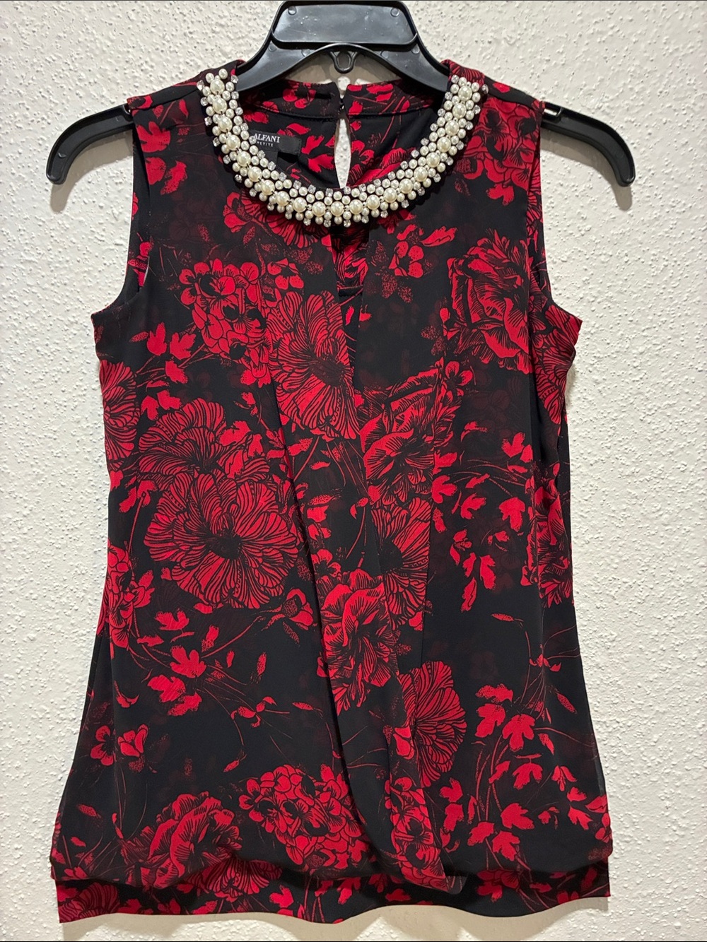 Alfani Red Floral Pearl-Trim Sleeveless Camisole